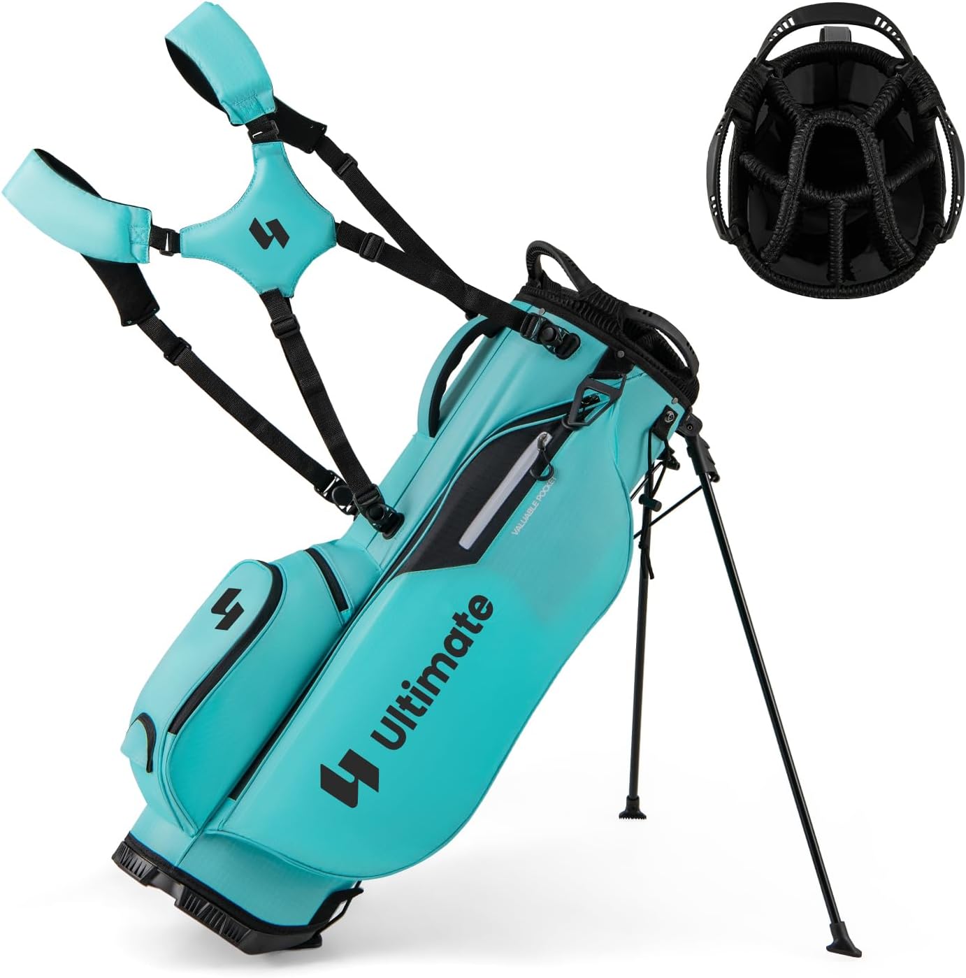 ULTIMATE Golf Stand Bag, 8-Way Golf Bag with 5 Pockets, Rain Hood, Detachable Dual Shoulder Strap, Lumbar Pad, Handles, Portable Golf Club Bag for Men & Women