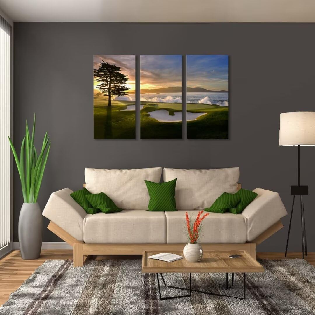 Pebble Beach Golf Course Wall Art Pictures Golf Wall Decor for Living Room Bedroom Home Decorations Golf Course Posters Framed Artwork Canvas Prints Ready to Hang(20''W x 40''H x3)