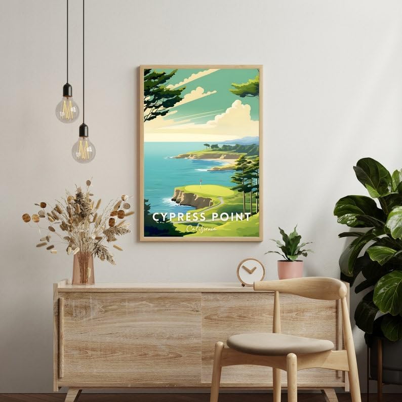Nationcog Cypress Point Golf Course Poster, Vintage California Wall Art Print, Retro Coastal Landscape Decor, Classic Sports Artwork for Home or Office (Unframed) (27x40)