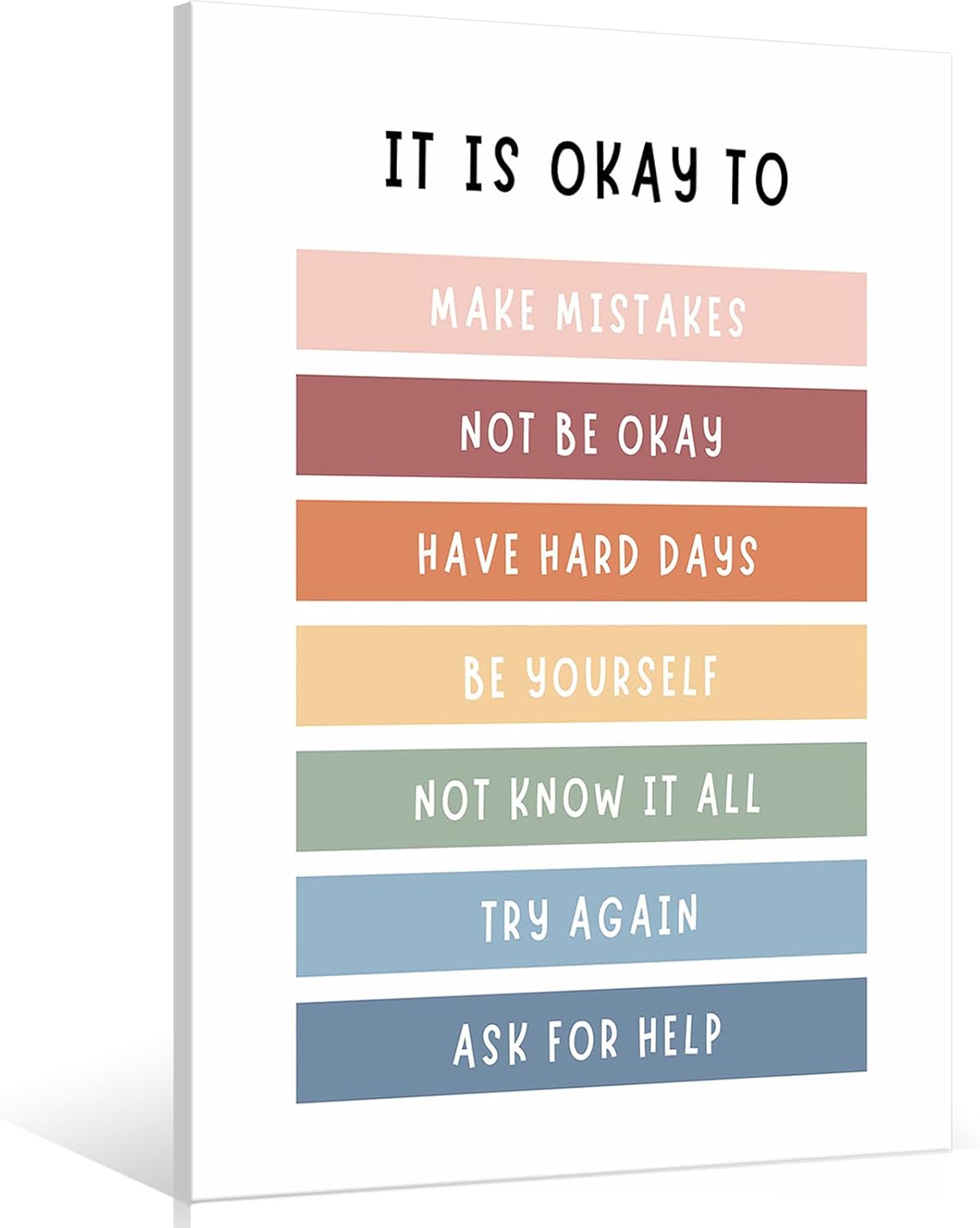 uoyien Growth Mindset Mental Health Posters Boho Classroom Playroom Therapy Wall Decor Affirmations Quotes Canvas Wall Art Kids Educational Prints For Calming Corner Decoration 16x24in Wood Framed
