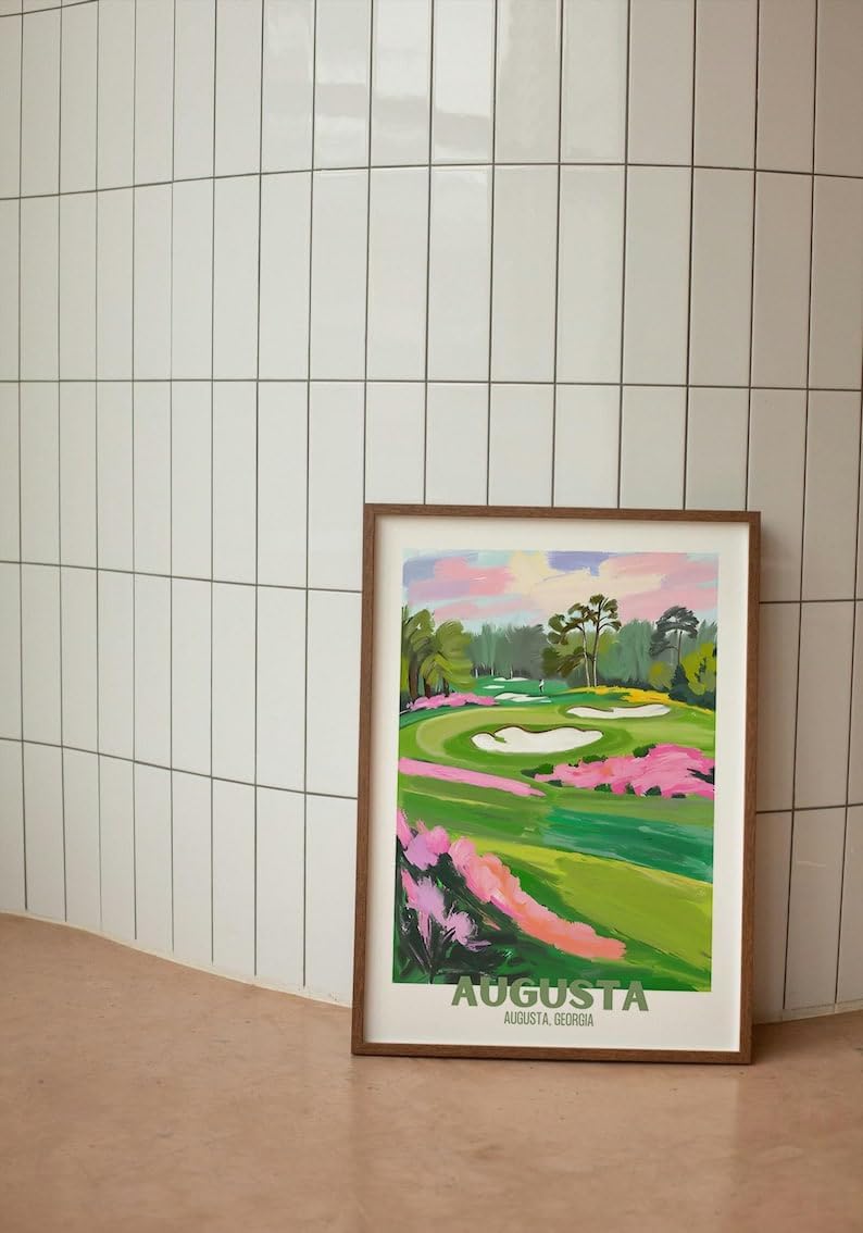 Augusta Georgia Golf Course Poster, Vintage Travel Wall Art Print, Retro Landscape Painting of Famous National Golf Club, Perfect Golf Gift for Men, Dad, or Sports Enthusiasts (Unframed) (9x11)
