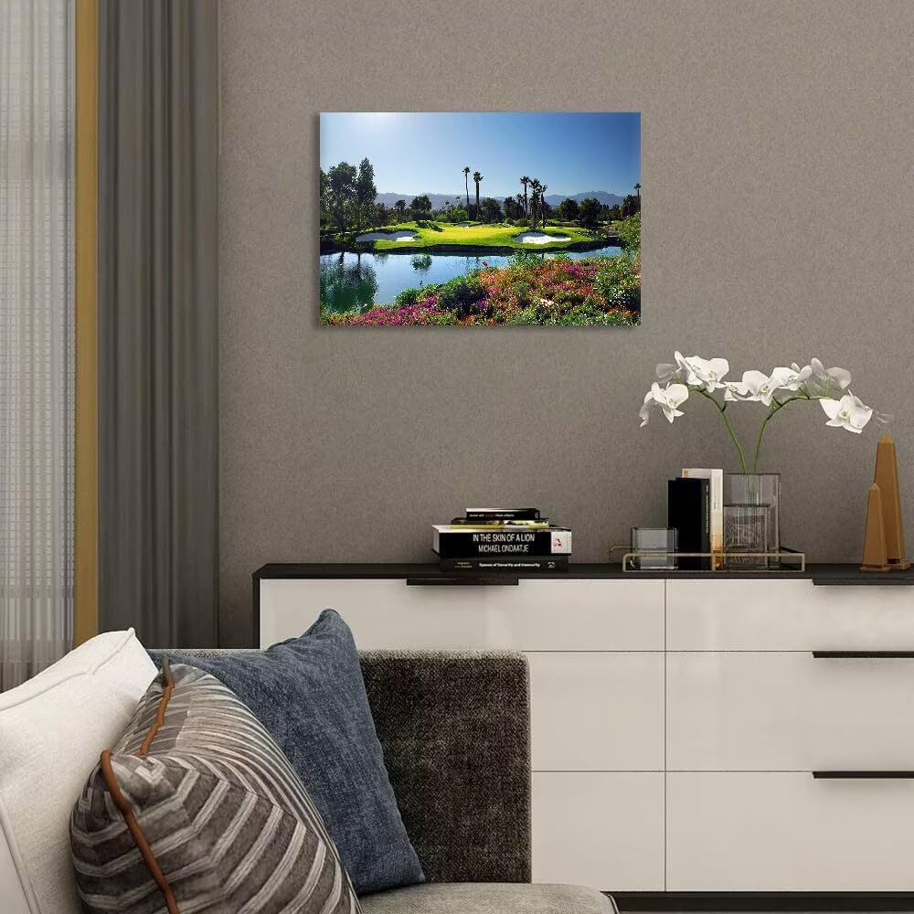 chenchenArt Indian Wells Golf Course Wall Art Picture Golf Course Poster Wall Decor for Living Room Bedroom Home Decorations Golf Artwork Canvas Prints Framed Ready to Hang(18''H x 24''W)
