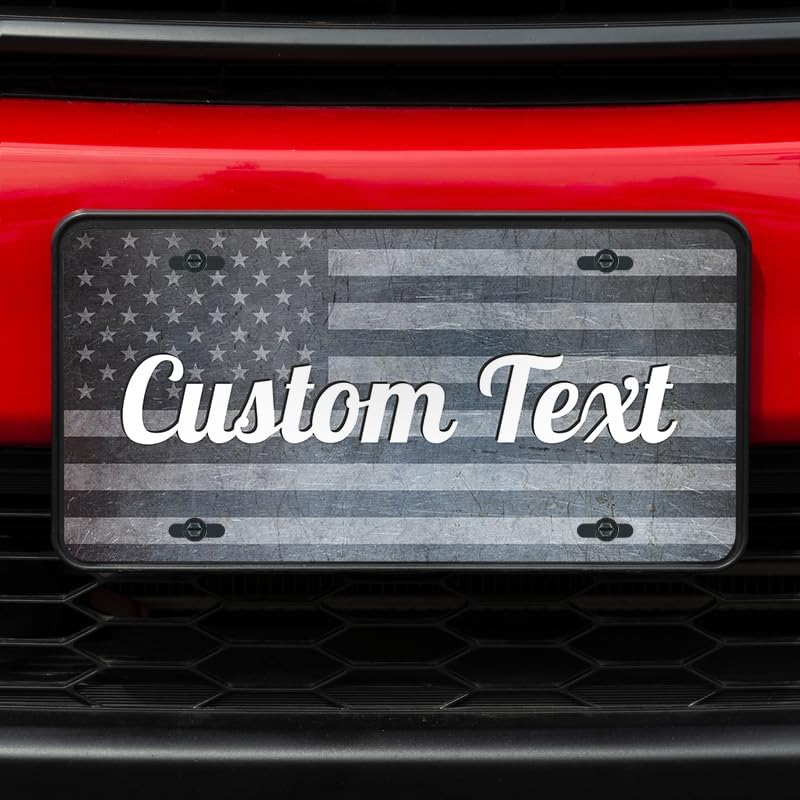 Unique Vanity License Plates | 16 Individual Designs | 3 Sizes (Automobile, Golf Cart, Motorcycle/Bike) | Made in U.S.A. | Custom Car Tags (Grey USA Flag, Golf Cart (7" x 4"))