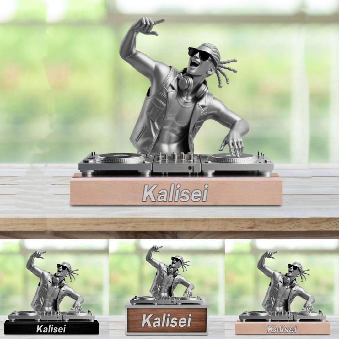 Personalized DJ Desk Ornament Music Studio Desk Name Plate Custom Name DJ Singer Figurine Trinket Musician Playing Discs Sign Music Lovers Acrylic Plaque Gift for Men Women