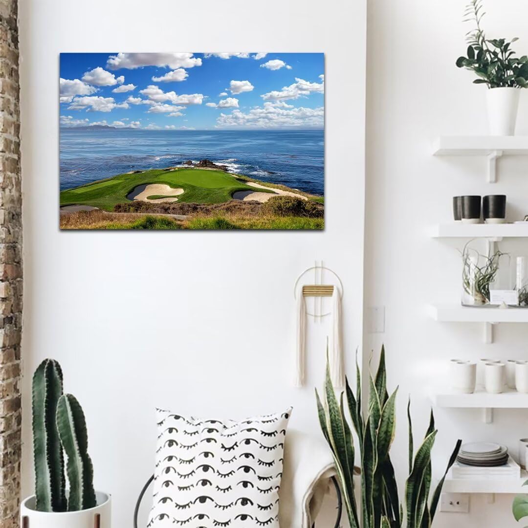 HJY Art USA California Golf Course Wall Art for Living Room Bedroom Golf landscape Canvas Wall Decor Blue Green Abstract Painting Poster for Home Decor Bathroom Office Artwork (24 x 36 inch)