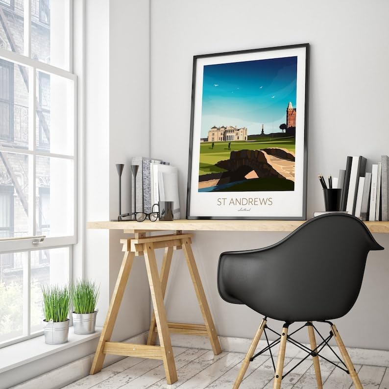 Nationcog St Andrews Golf Print - Scotland; 18th Hole; Old Course Print; Swilcan Bridge Art; Scotland; Golf Wall Art; St Andrews Links Decor; Historic Golf Course (Unframed) (9x11)