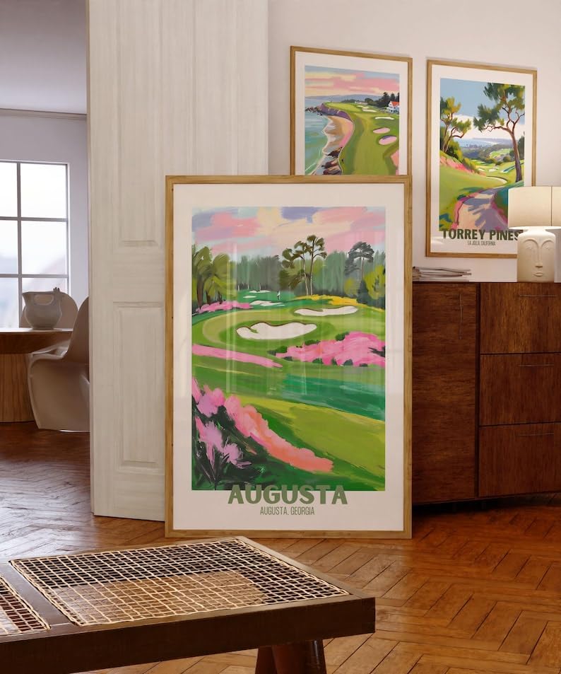 Augusta Georgia Golf Course Poster, Vintage Travel Wall Art Print, Retro Landscape Painting of Famous National Golf Club, Perfect Golf Gift for Men, Dad, or Sports Enthusiasts (Unframed) (12x18)