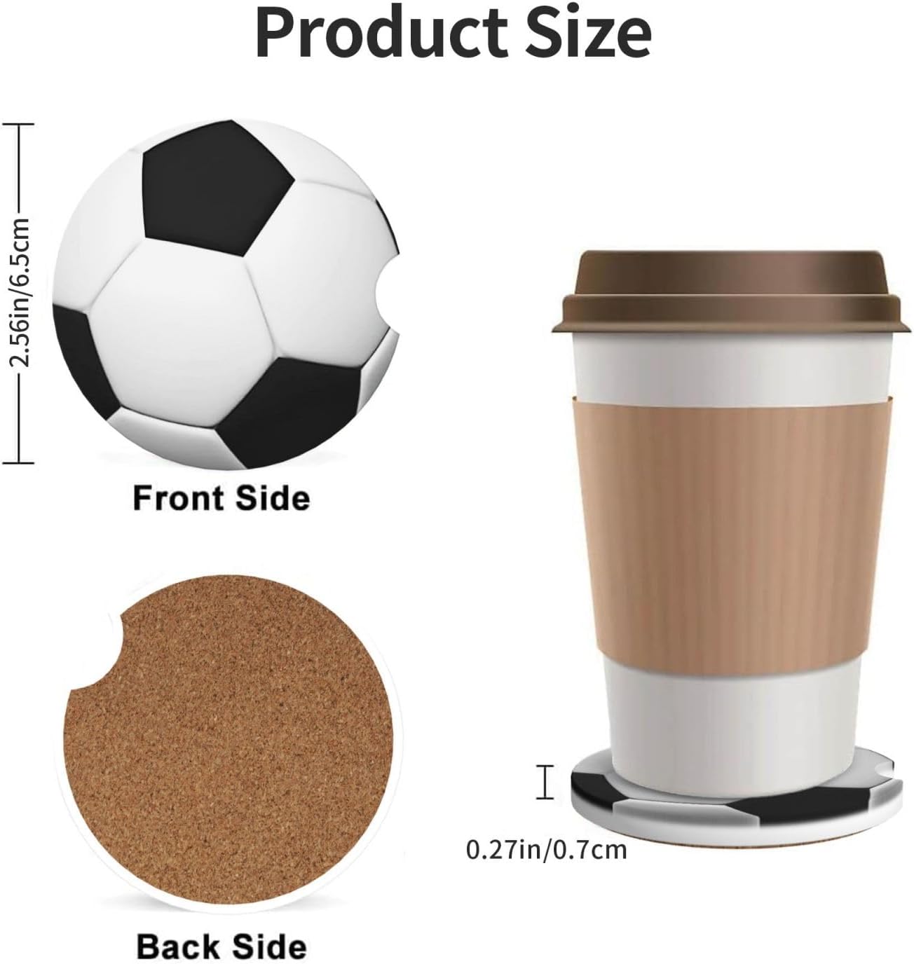Car Cup Holder Coasters, Soccer Ball Car Coasters for Cup Holder Drinks, 2 Pack Ceramic Cute Auto Interior Accessories for Women Men