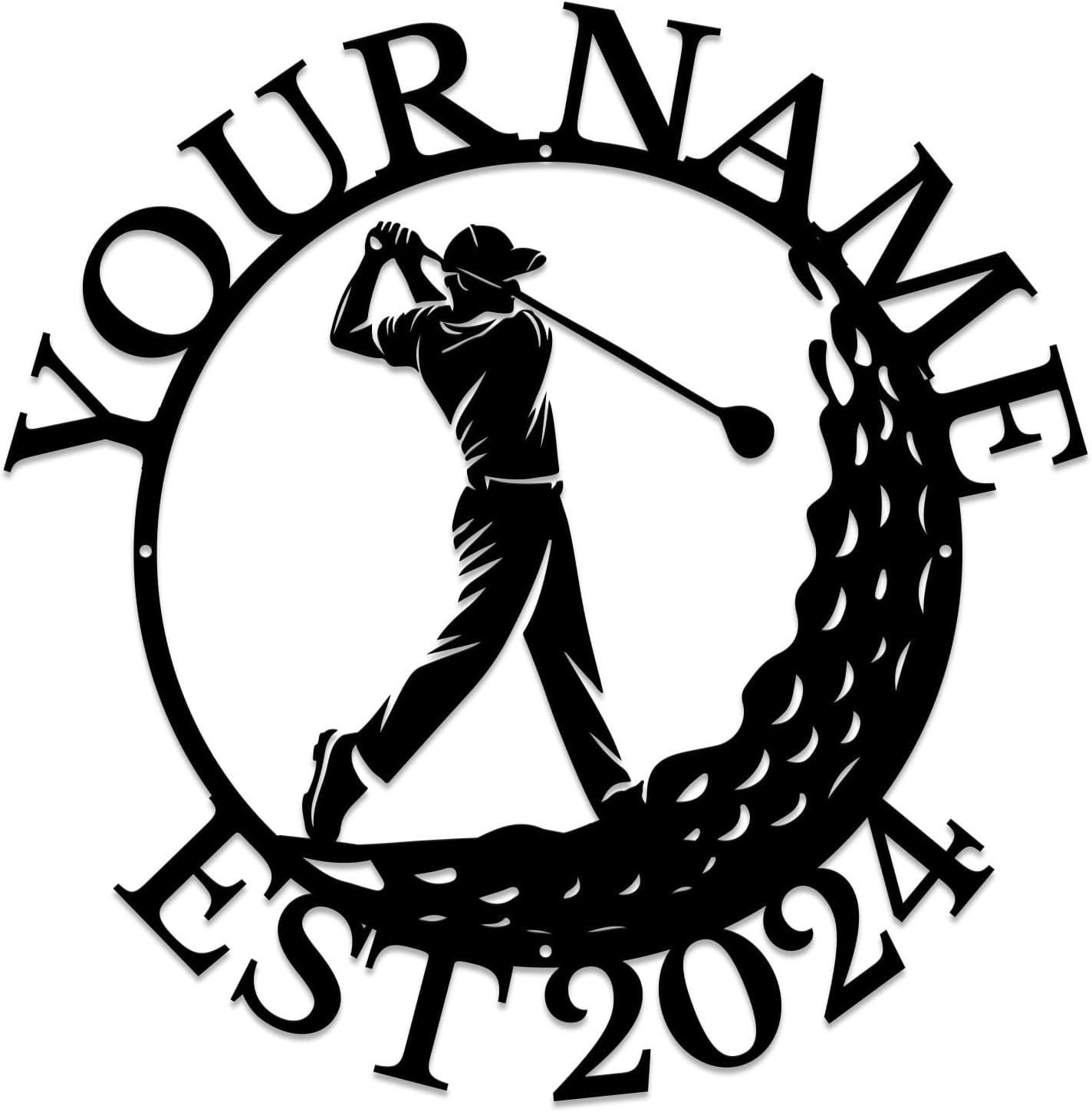 Golf Art Metal Signs,Custom Golf Metal Name Signs,Personalized Golf Signs,Black Golf Metal Wall Art Signs,Golfball Home Outdoor Metal Signs (Style B)