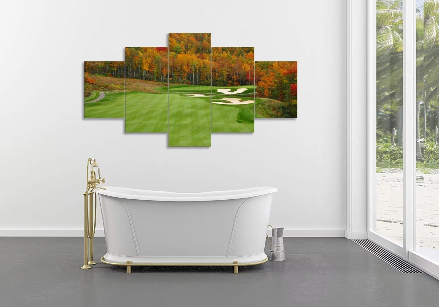chenchenArt Sequoyah North Carolina Mountains Golf Course Wall Art for Living Room Bedroom Bathroom Home Decorations Golf Course Picture Poster Canvas Prints Framed Ready to Hang(50''W x 24''H)