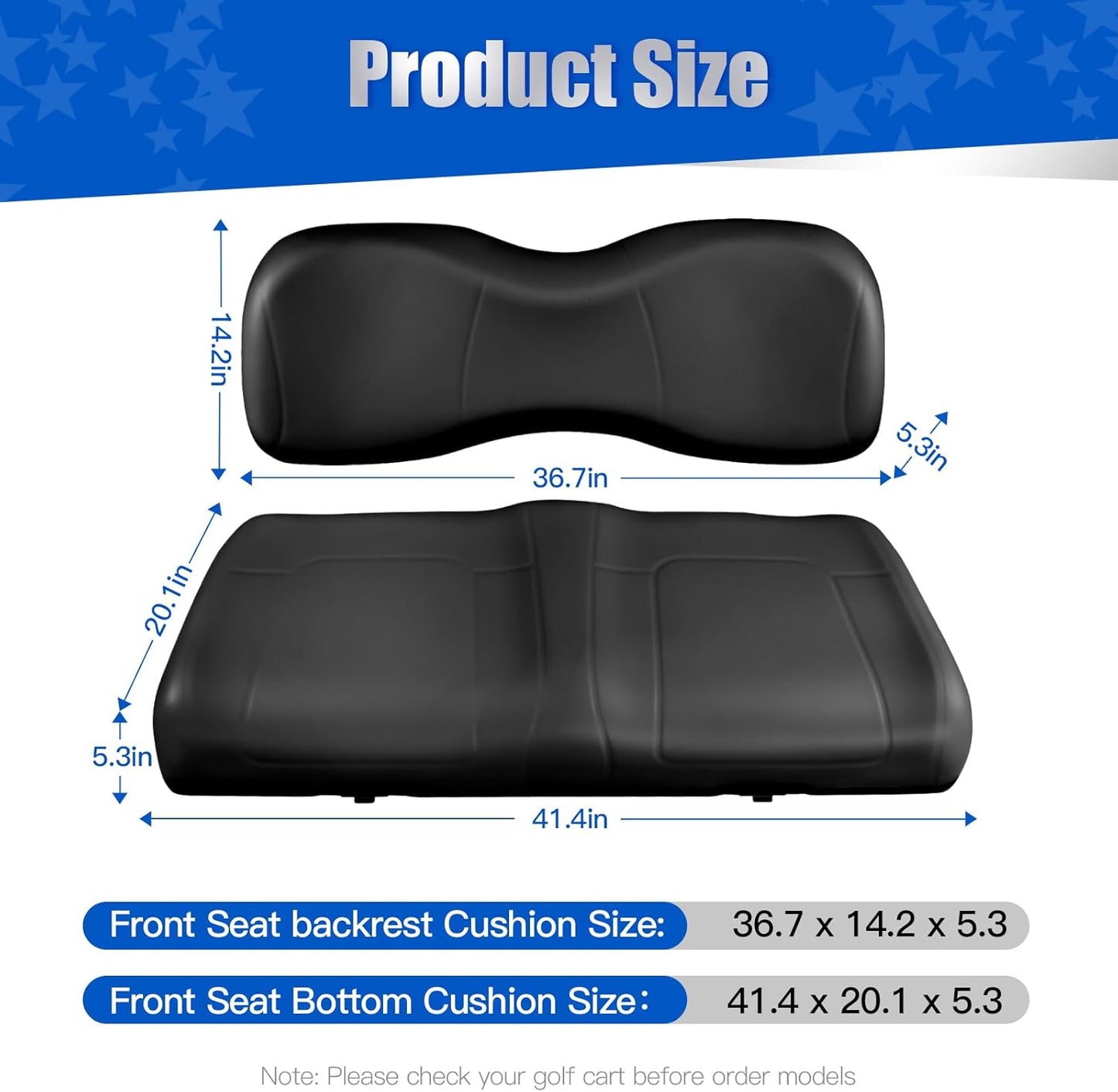 NOKINS Golf Cart Front Seat Cushion kit for Yamaha G29/Drive 2007-2016(Black)