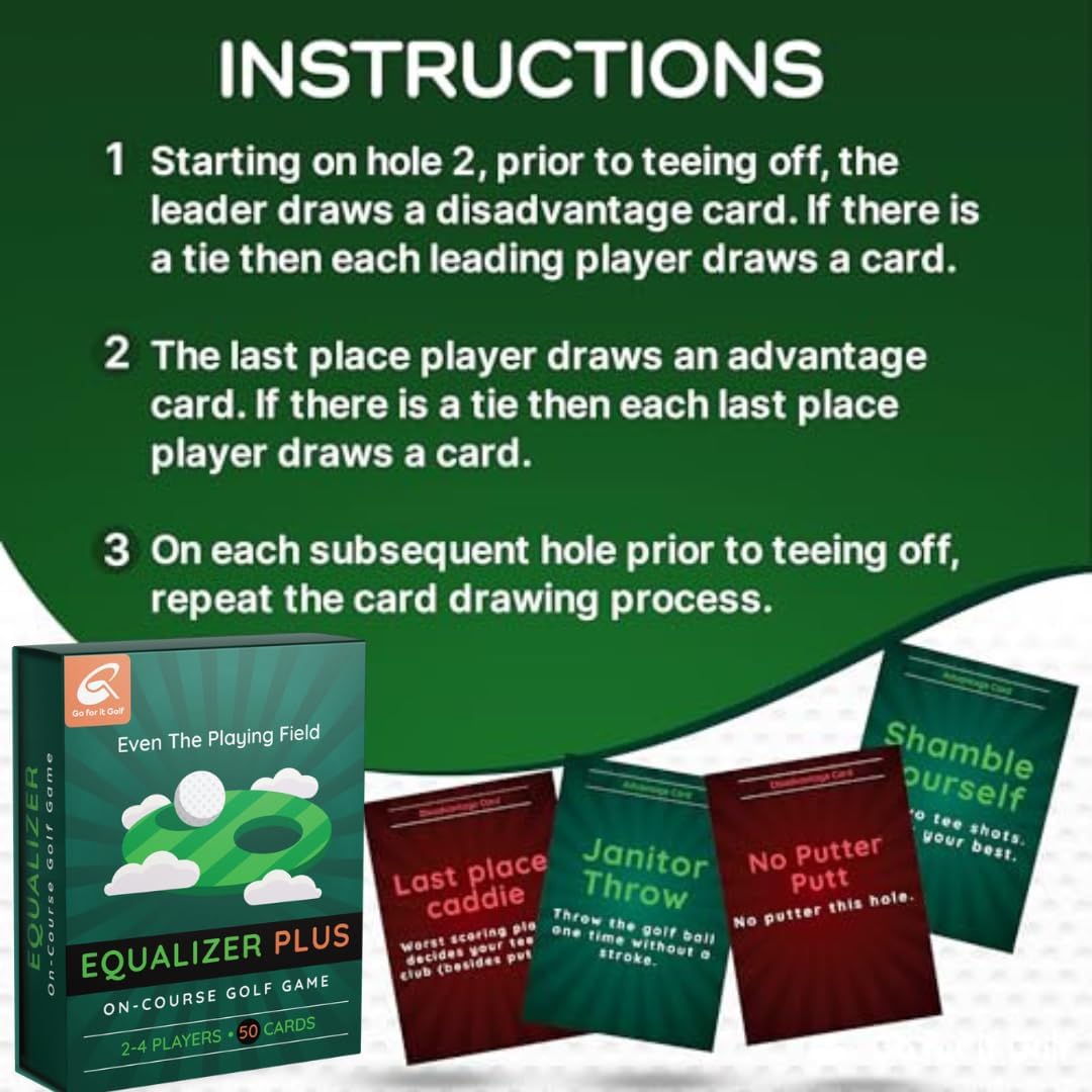 EqualizerPLUS: On-Course Golf Card Game, Interactive Fun for Every Hole, Skill-Level Equalizing Cards, Elevate Your Golf Experience, Ideal for Golfers of All Skill Levels (50 Cards)