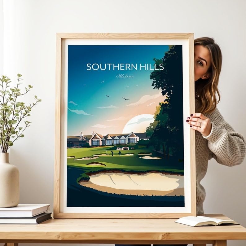 Nationcog Golf Print Southern Hills Country Club - Tulsa, Oklahoma, Southern Hills Golf Poster, Oklahoma Golf Course Art, Vintage Golf Travel Print, Luxury Golf Resort Art (Unframed) (12x18)