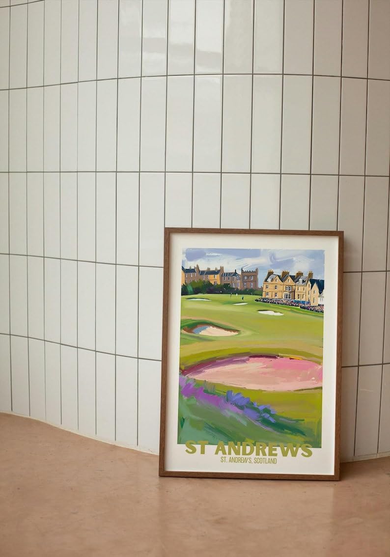 Nationcog St Andrews Golf Course Poster, Vintage Scotland Travel Wall Art Print, Retro Landscape of Famous Golf Club, Stylish Golf Decor, Great Gift for Players or Collectors (Unframed) (9x11)