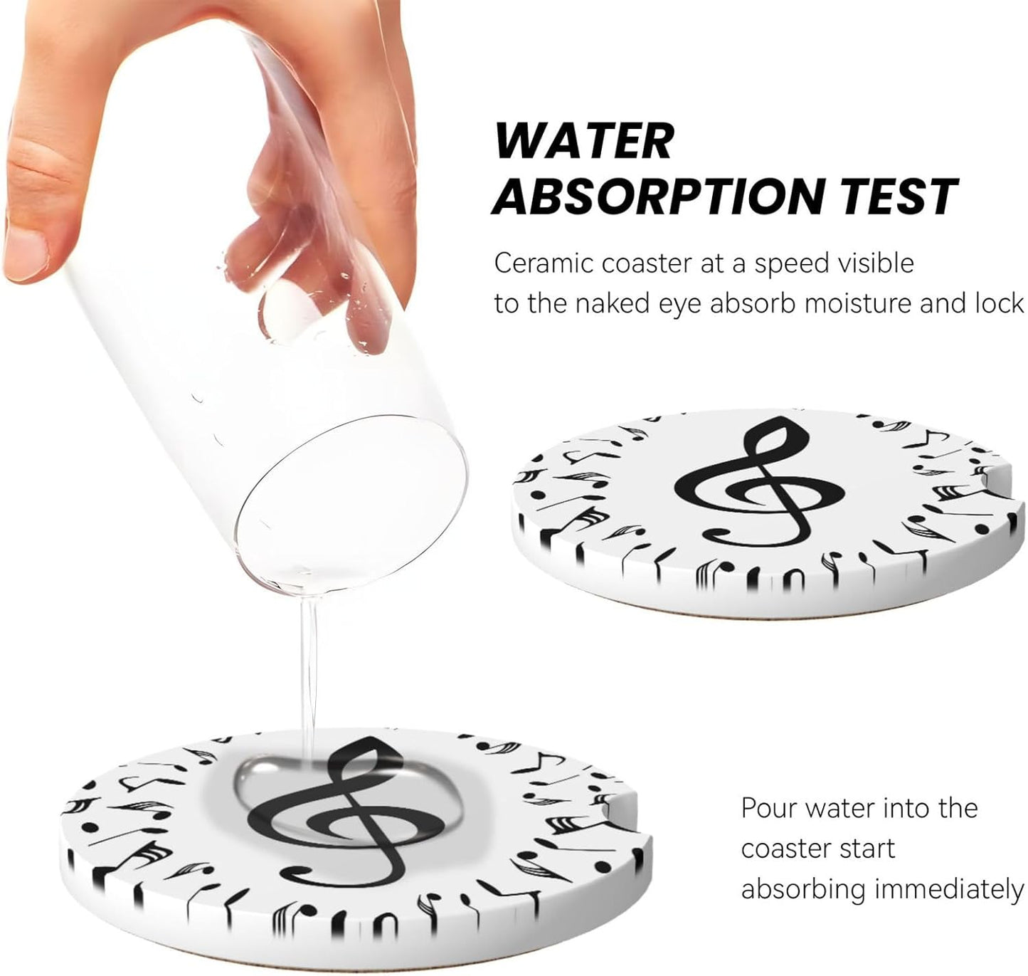 Car Cup Holder Coasters, Music Musical Notes Car Coasters for Cup Holder Drinks, 2 Pack Ceramic Cute Auto Interior Accessories for Women Men