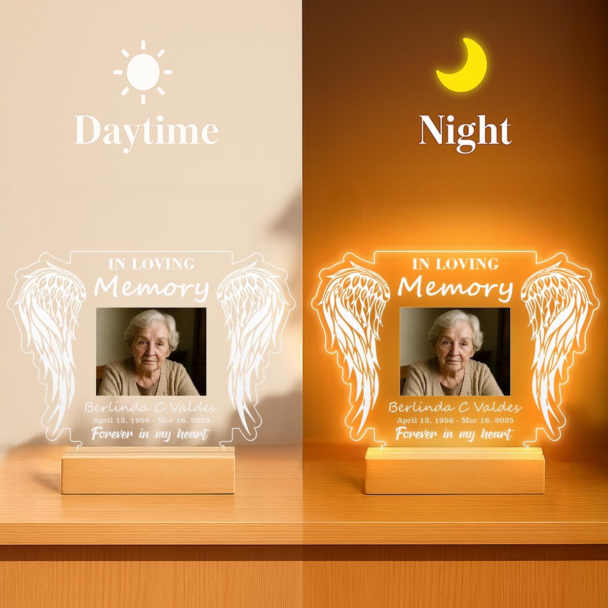 Personalized Memorial Picture Frame Night Light Lamp, Sympathy Gift for Loss of Loved One, in Memory of Dad, Mom, Husband, Sister, Friend, Funeral Mourning Ideas