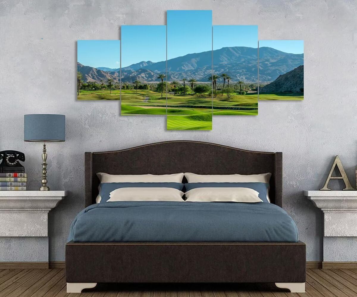 California Golf Course and Palm Tree Wall Art for Office Living Room Bedroom Home Decorations Gifts USA California Golf Course Pictures Framed Artwork Canvas Prints Ready to Hang(60''W x 32''H)