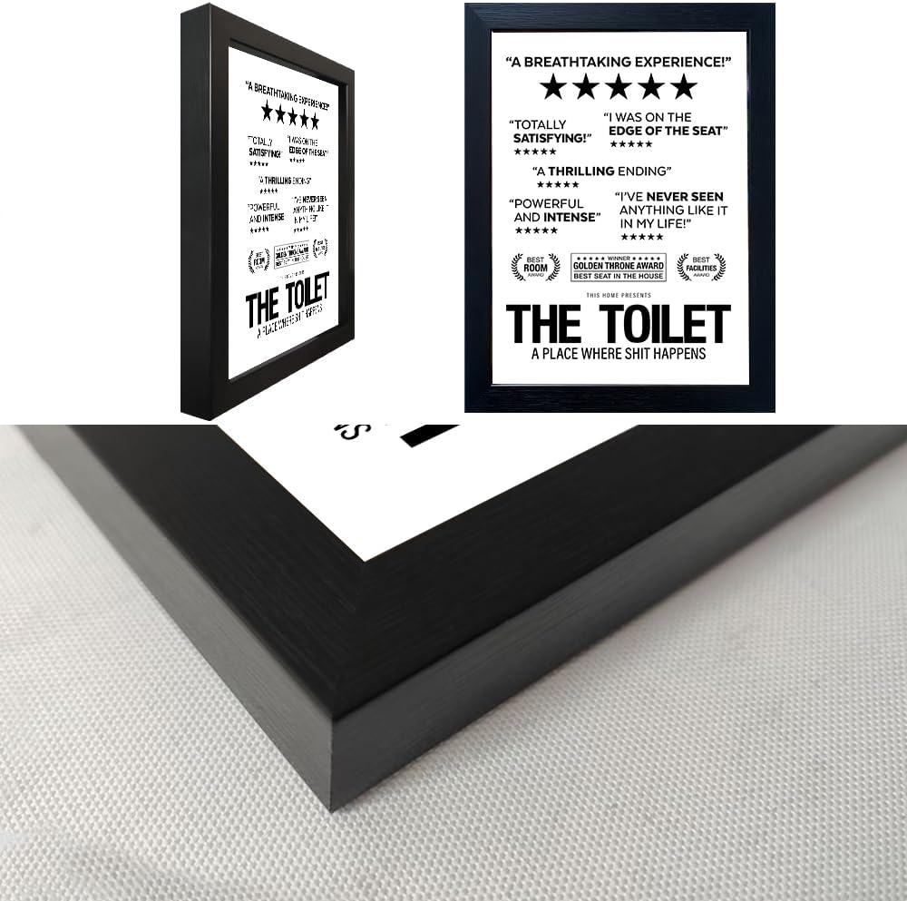 Black and White Bathroom Rules Wall Art, Bathroom Pictures Quote Wall Decor, Framed Toilet Decor Sign, Funny Loo Poop Humor Decorations
