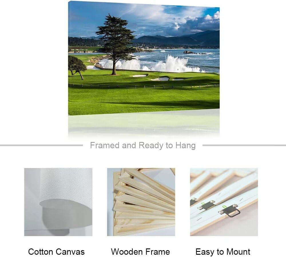 HJY Art USA Golf Course Wall Art Pictures Golf Landscape Wall Decor Blue Green Painting Poster for Home Decor Living Room Bedroom Bathroom Office Gym Framed Artwork Ready to Hang (28 x 44 inch)