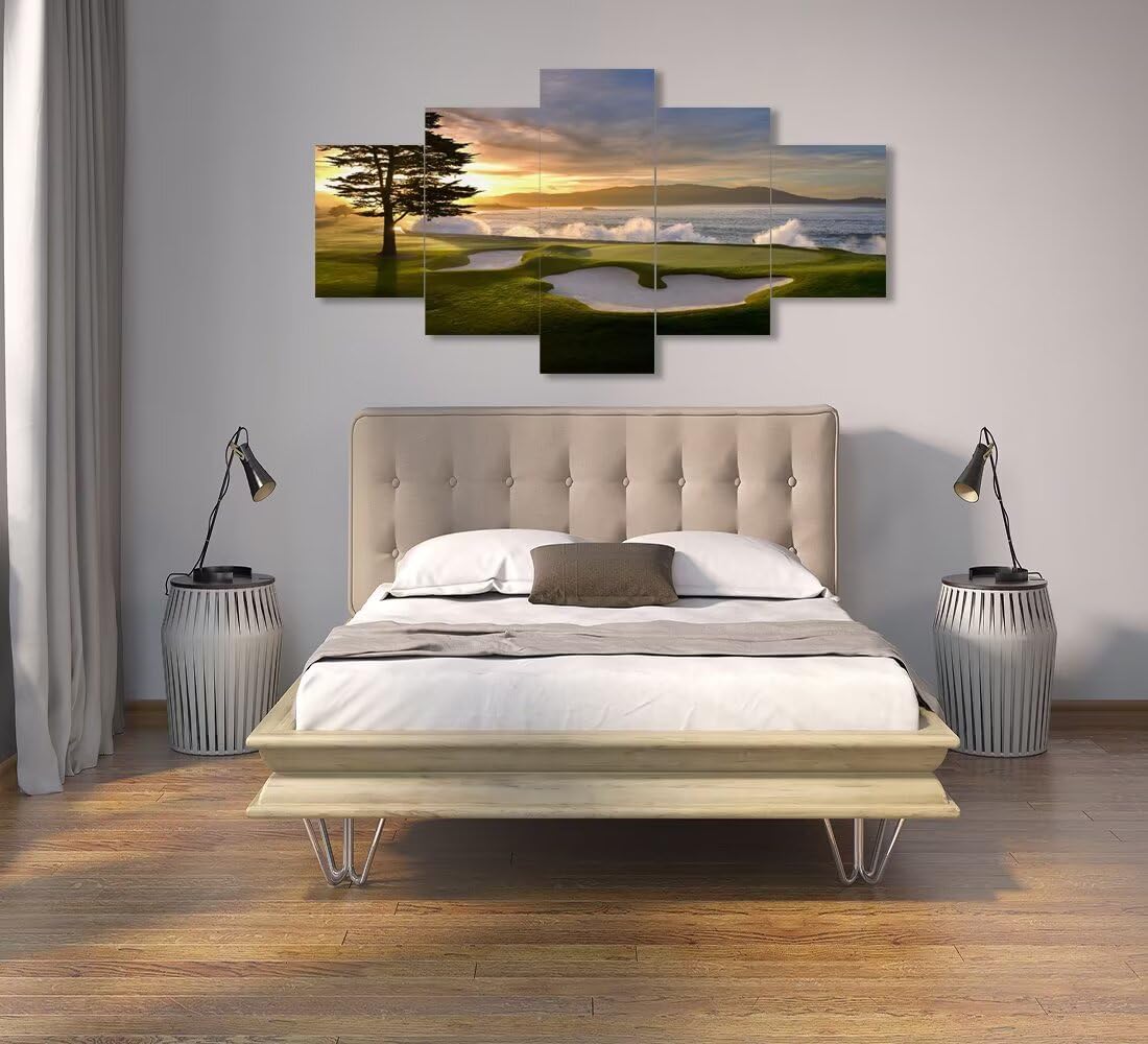 Pebble Beach Golf Course Wall Art for Living Room Bedroom Bathroom Office Wall Decorations Golf Course Pictures Canvas Prints Modern Framed Artwork Ready to Hang(50''W x 24''H)