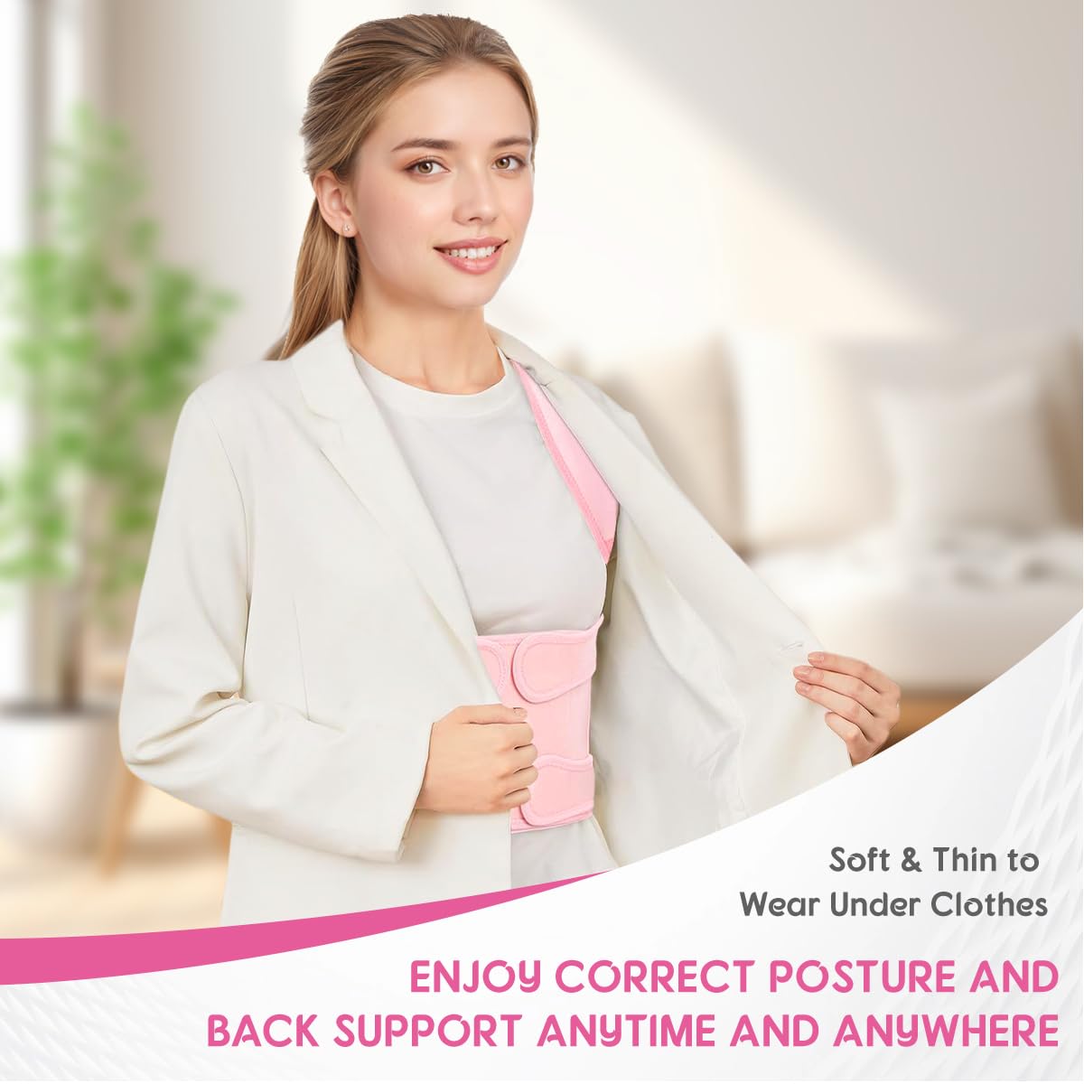 Posture Corrector for Women & Men – Adjustable Back Brace with Full Back Support, Shoulder Straightener for Spine Alignment, Scoliosis, Hunchback & Back Pain Relief (Pink,Large)
