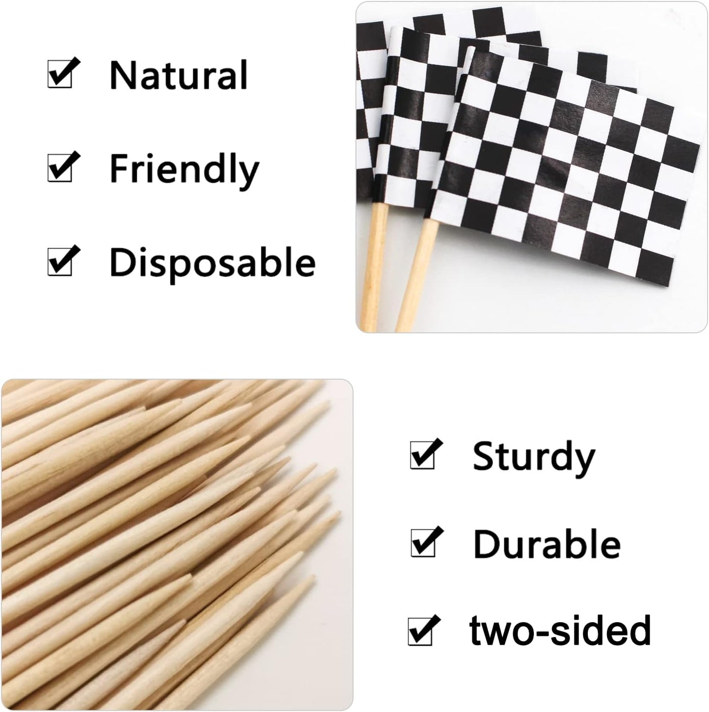BLUE TOP 100 Pcs Checkered Black and White Racing Stick Flag,Small Toothpick Mini Stick Cupcake Toppers Picks Party Decoration Olympic Games Celebration Cocktail picks for Party Bar Sport events.