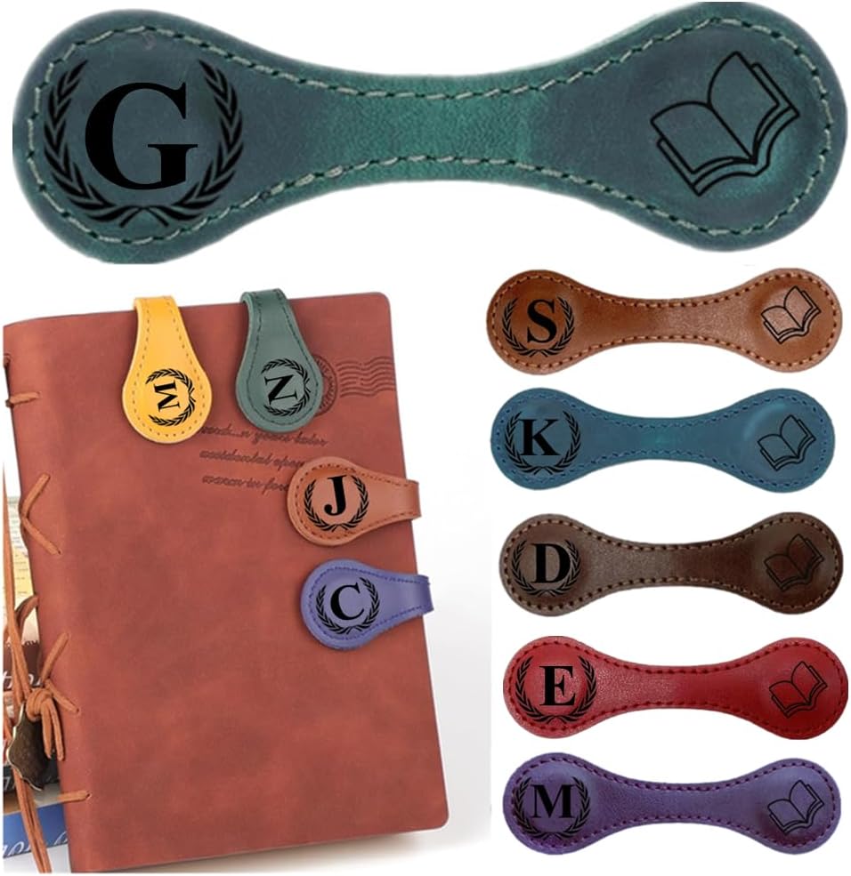 Personlized Magnetic Leather Bookmarks with Initials, Customized Book Marks Clip 26 Letters Bookmark for Reading Women, Men, Kids,Cute Book Markers Meaningful Gift for Book Lovers (Green, G)