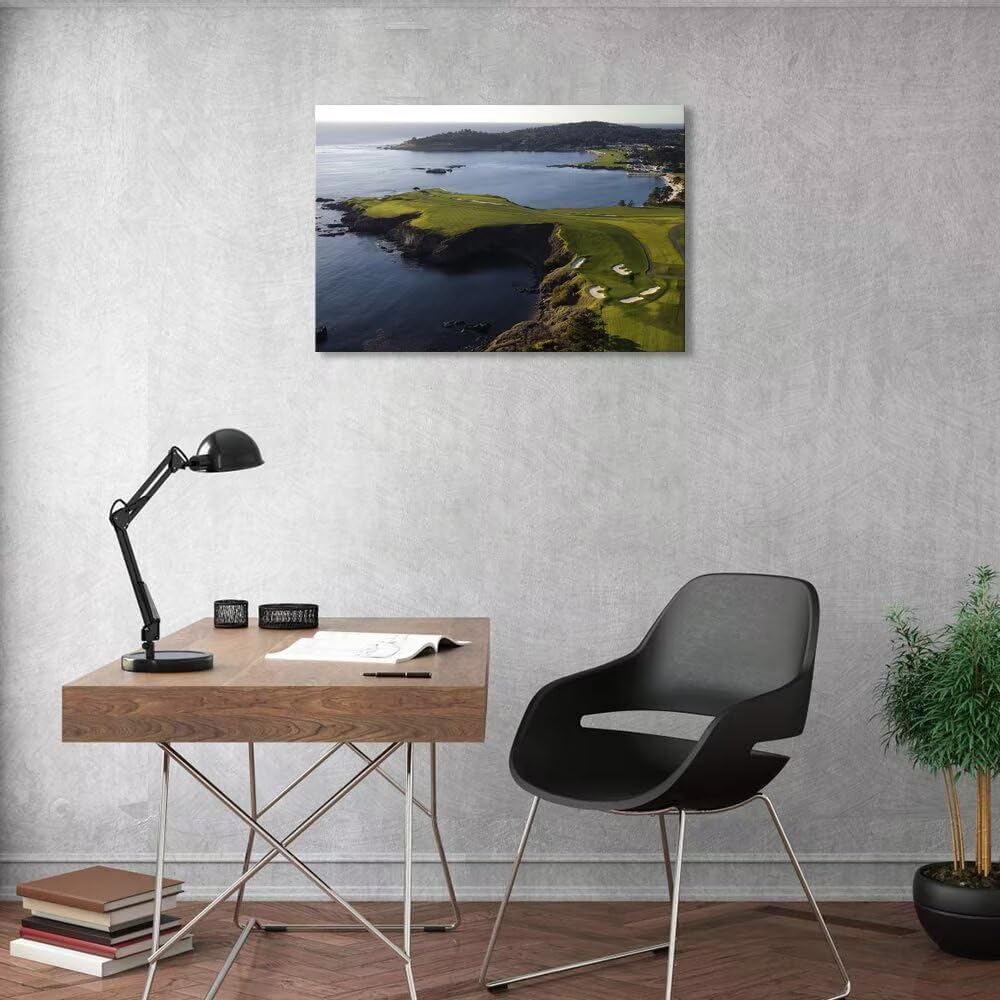 Pebble Beach Golf Course Wall Art Pictures - Pebble Beach Wall Art for Living Room Bedroom Bathroom Home Decorations Framed Artwork Canvas Prints Ready to Hang(24''H x 36''W)