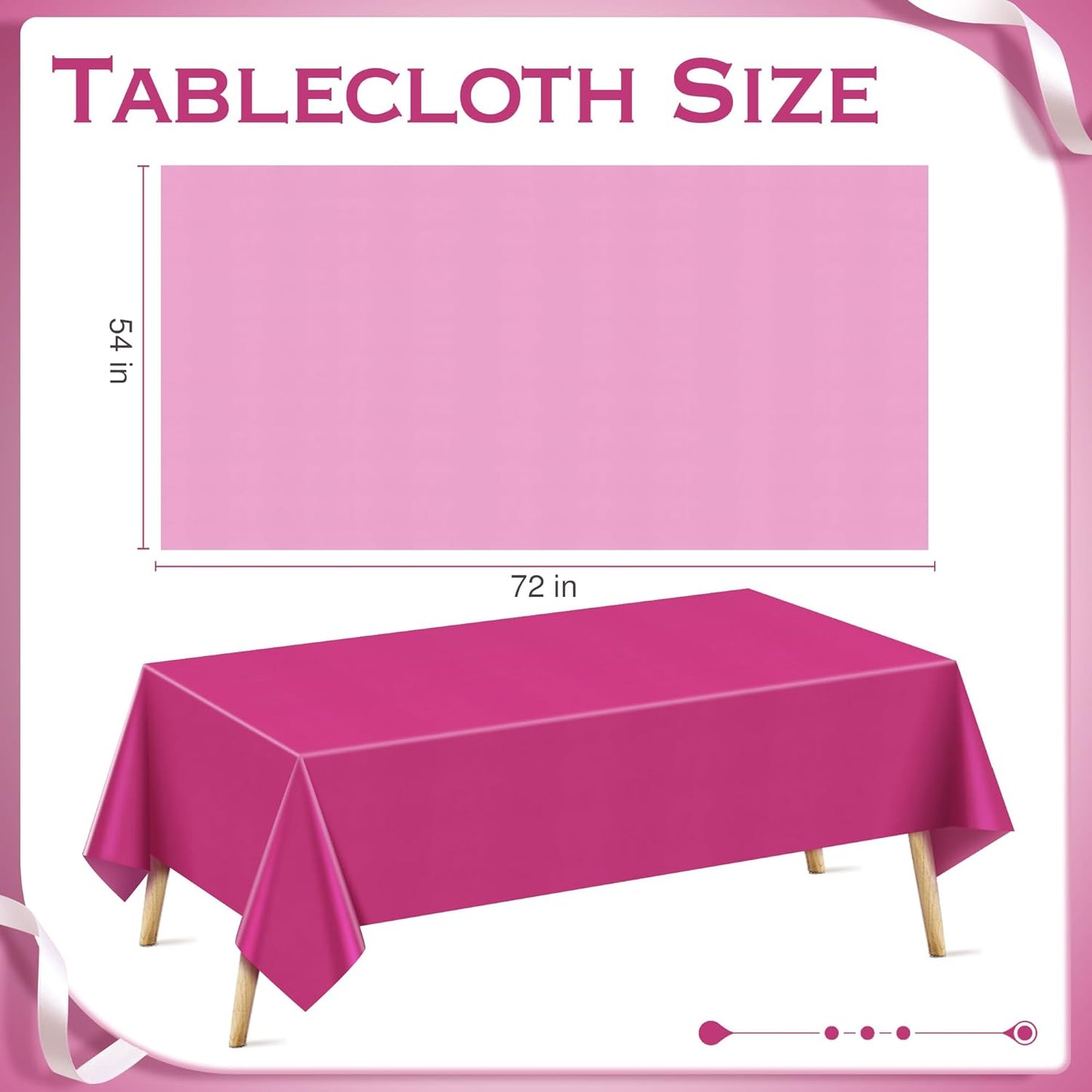 6 Pieces Pink & Orange Series Rectangle Tablecloth, 54x72" Solid Color Waterproof & Spillproof Disposable Plastic Table Cover, Durable Party Tablecloth for Dining, Buffet, Picnic, Outdoor Events