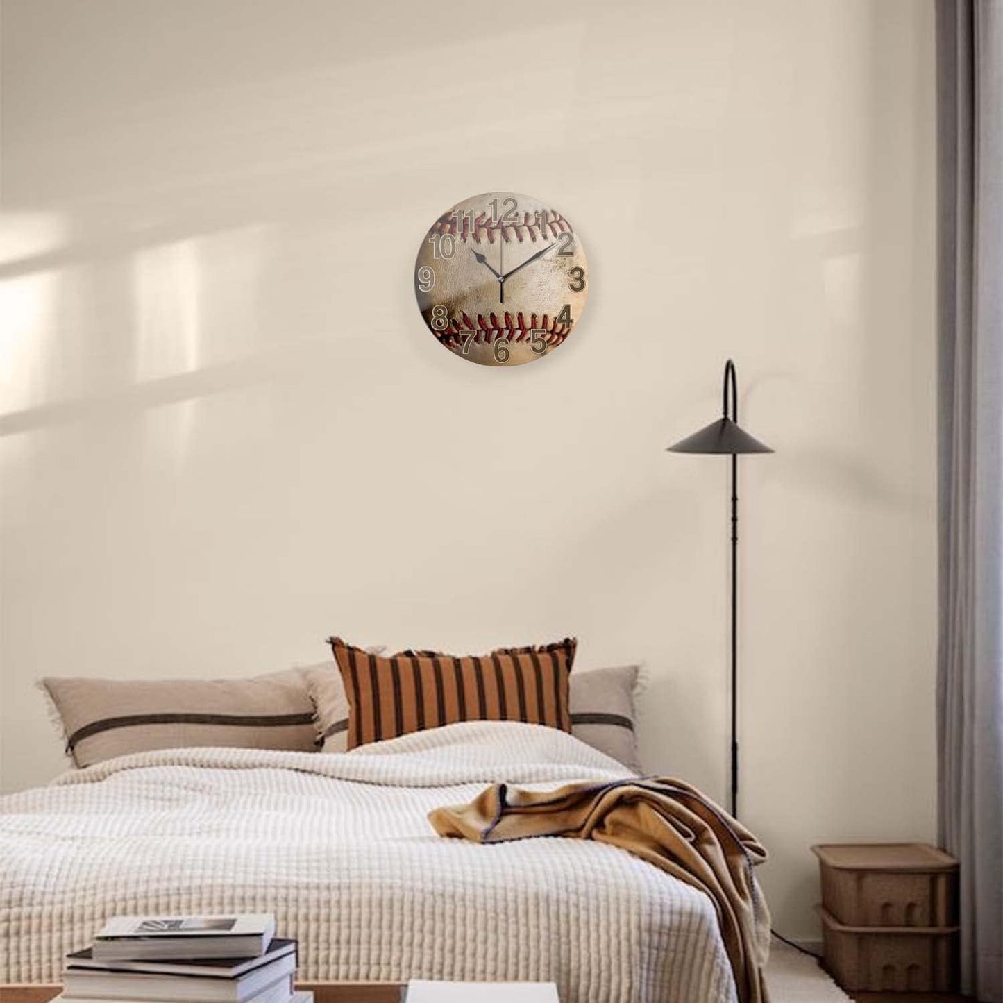 Silent Non-Ticking Sport Theme Wall Clocks, Vintage Baseball Wall Clock, Battery Operated 11.8"x11.8" Round Wall Clock for Home Decor Boy Room Living Room School Birthday Gift