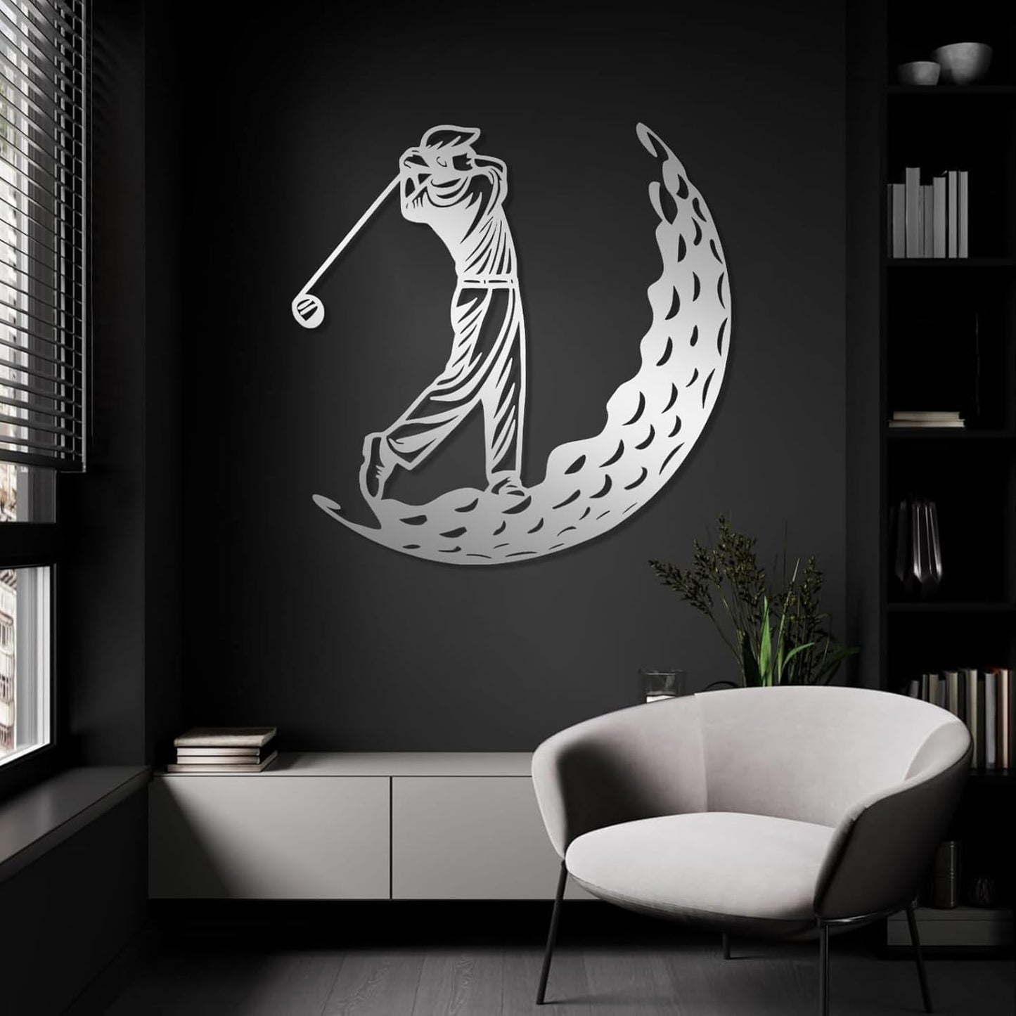 Golf Metal Wall Art, Golfer Metal Wall Decor, Golf Ball Wall Decor, Sports Wall Art, Sports Theme Wall Decor, Gift for Golf Player, Gift For Father, Home Office Wall Art, Man Cave (Gold, 35"x35"|90x90cm)