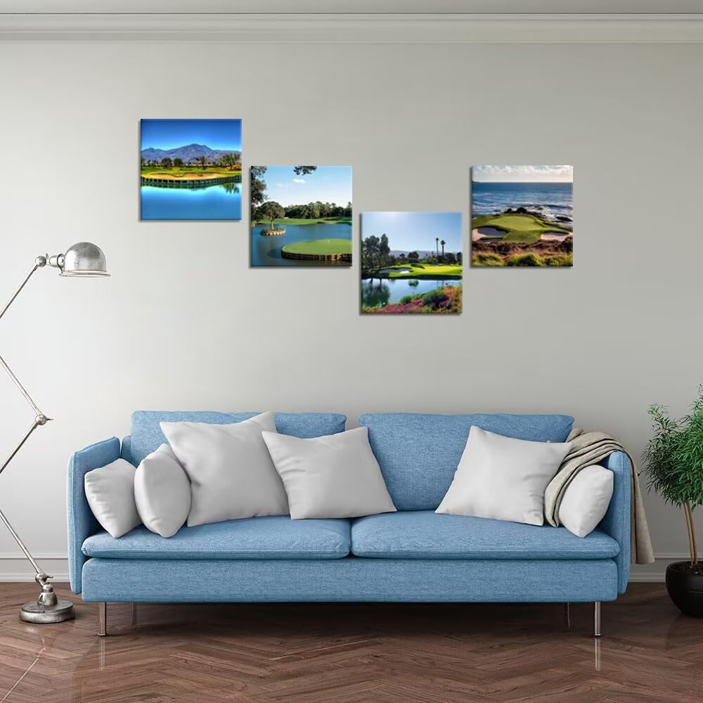 Pankila USA Golf Course Wall Art, Canvas Prints, Golf Course Wall Decor for Living Room, Bedroom, Bathroom, Home Decorations, Framed Artwork, Ready to Hang (24''W x 24''H x 4)