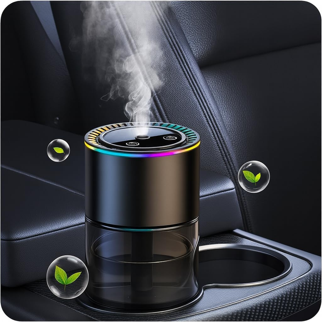 Smart Car Air Freshener for Men, Car Diffuser with 180ml Large Volume for 7 Months, Auto On/Off & 3 Adjustable Modes, RGB Music Syncing Light, Perfect for car, Bedroom and Office (Ocean)