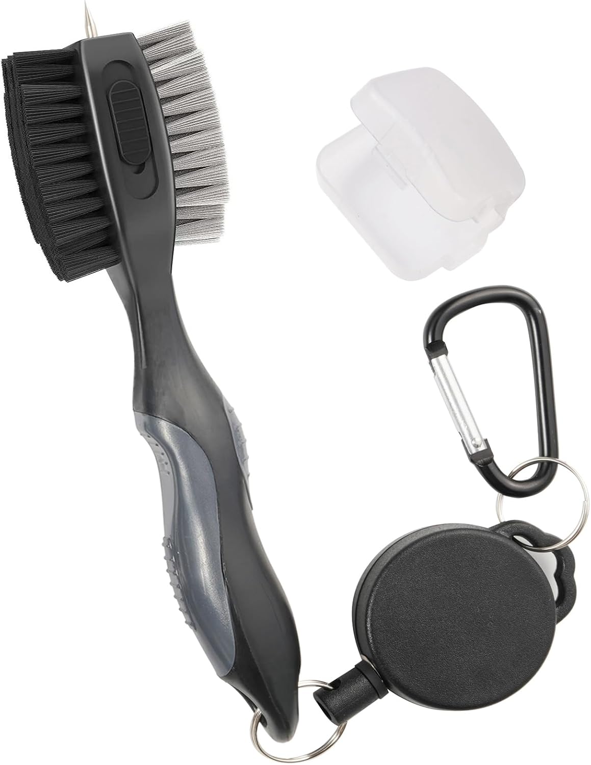 Golf Club Brushes, Golf Cleaning Tool, with Retractable Cleaning Nails, Nylon and Wire Bristles Oversize Double Brush Head with 2ft Retractable Zip-line Metal Buckle