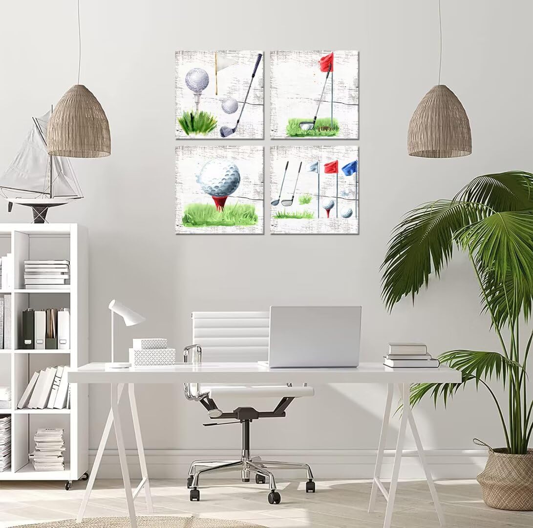 Pankila Golf Balls Wall Art Golf Clubs Canvas Wall Decor Leisure Sports Poster Artwork for Gym Living Room Office Man Bedroom Painting Modern Minimalism Frame Print Artwork (24''W x 24''H x 4)