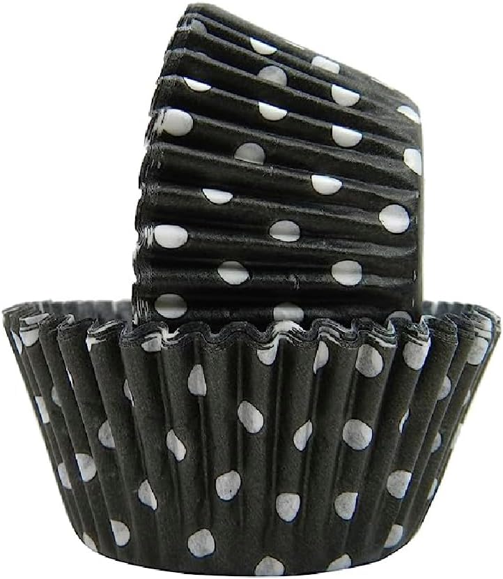 Regency Wraps Greaseproof Professional Grade Baking Cups, Pack of 40, Standard Liners, Black Polka Dots, for Cupcakes, Muffins, Candy, Non Stick