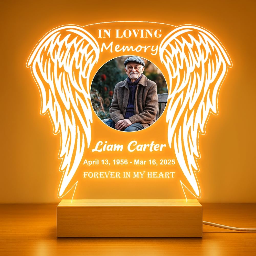 Personalized Memorial Picture Frame Night Light Lamp, Sympathy Gift for Loss of Loved One, in Memory of Dad, Mom, Husband, Sister, Friend, Funeral Mourning Ideas