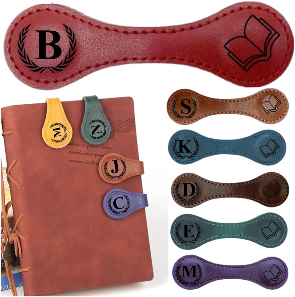 Personlized Magnetic Leather Bookmarks with Initials, Customized Book Marks Clip 26 Letters Bookmark for Reading Women, Men, Kids,Cute Book Markers Meaningful Gift for Book Lovers (Red, B)