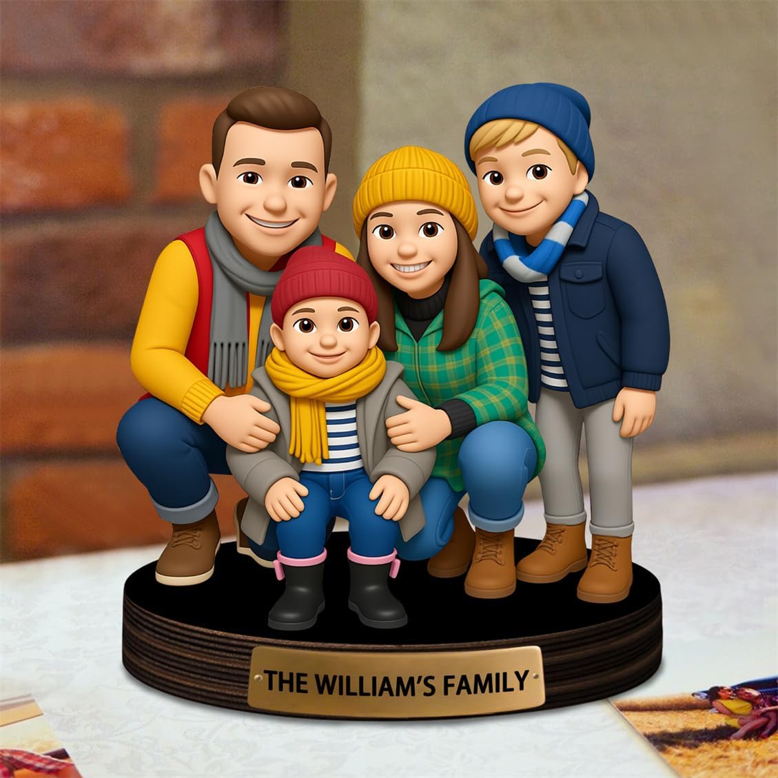 Personalized Family Photo Cartoon Desktop Decor Custom 2D Birthday Portrait Figurine Plaque with Name Picture Acrylic Sculpture Desk Sign Ornament for Men Women Family Couple Christmas Birthday,02
