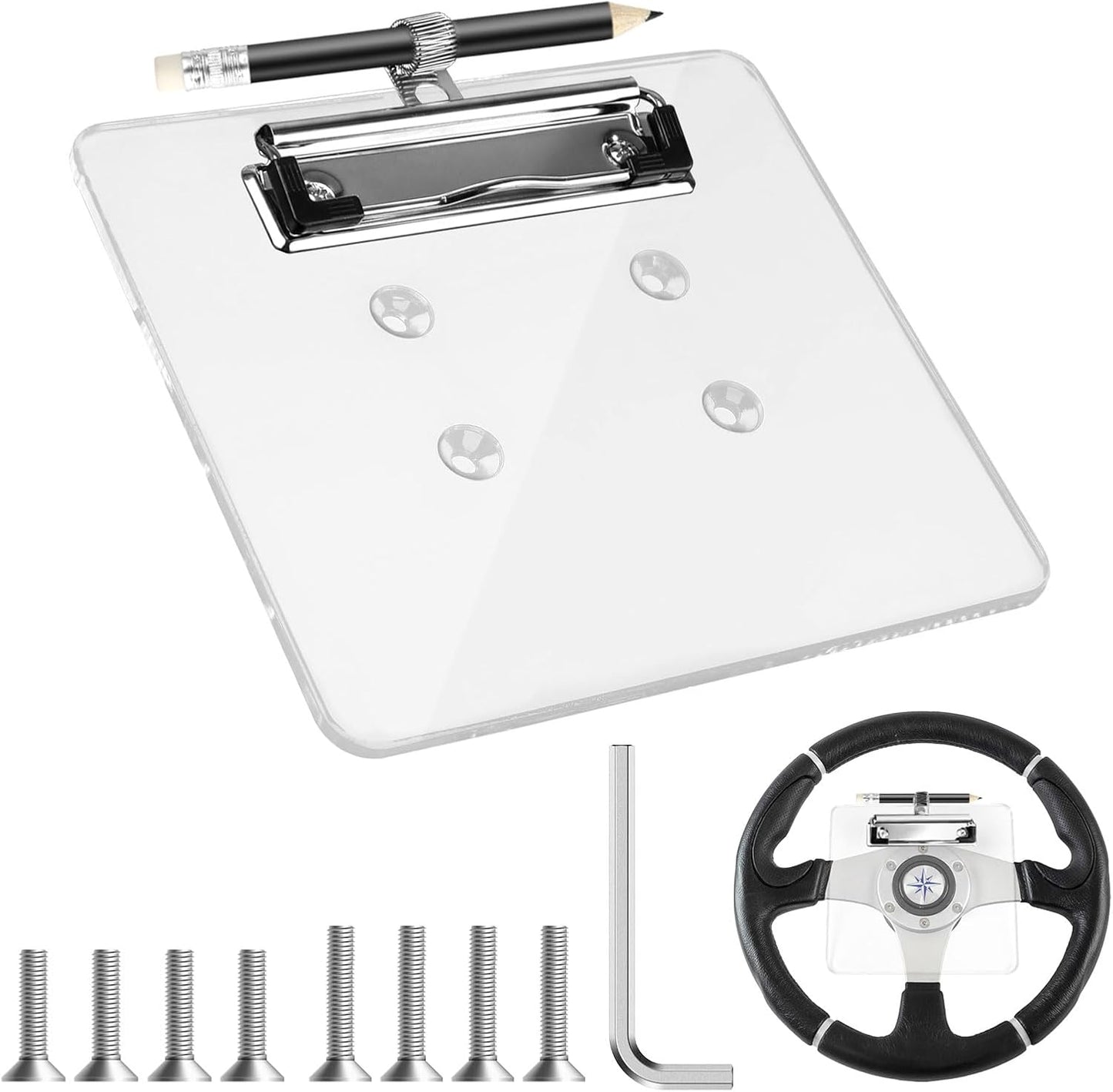 Archerest Golf Cart Steering Wheel Scorecard Holder with Pencil Holder for Club Car/EZGO TXT& RXV/Yamaha G29/Icon I40/Star Car/Excar and Other Most Golf Carts Clear 5mm Thick Acrylic