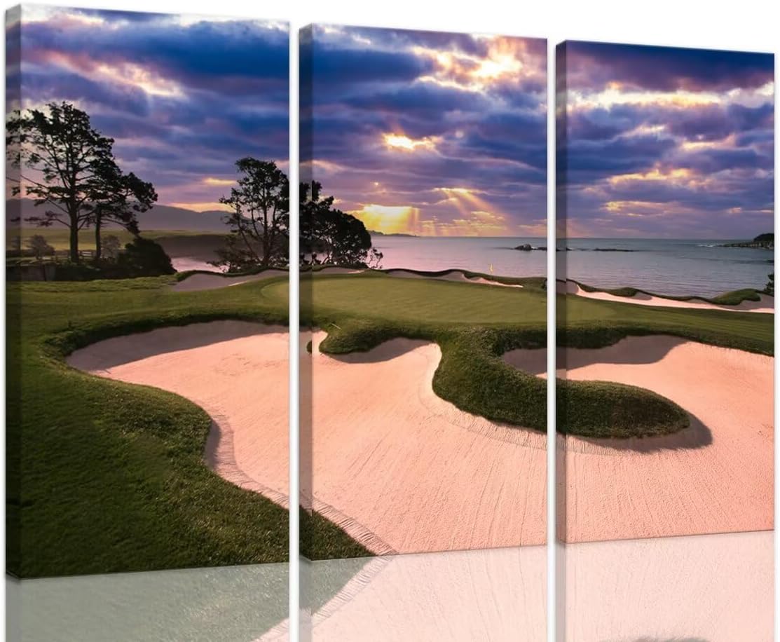 Oceanside Pebble Beach Golf Course Wall Art for Living Room Bedroom Bathroom Home Decorations Golf Course Pictures Posters Wall Decor Framed Artwork Canvas Prints Ready to Hang(20''W x 40''H x 3)