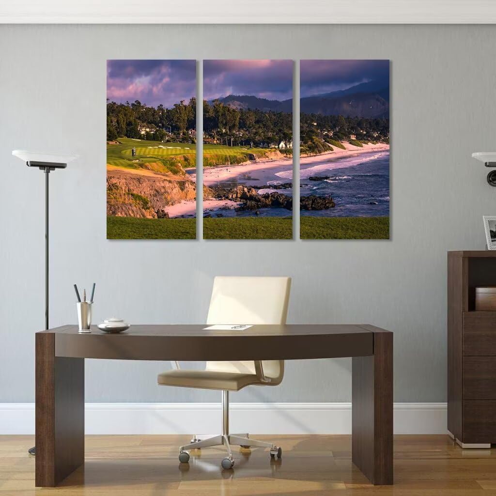 California Coastline Golf Course Wall Art for Living Room Bedroom Bathroom Home Decorations Golf Course Pictures Posters Framed Artwork Ready to Hang(14''W x 28''H x3)