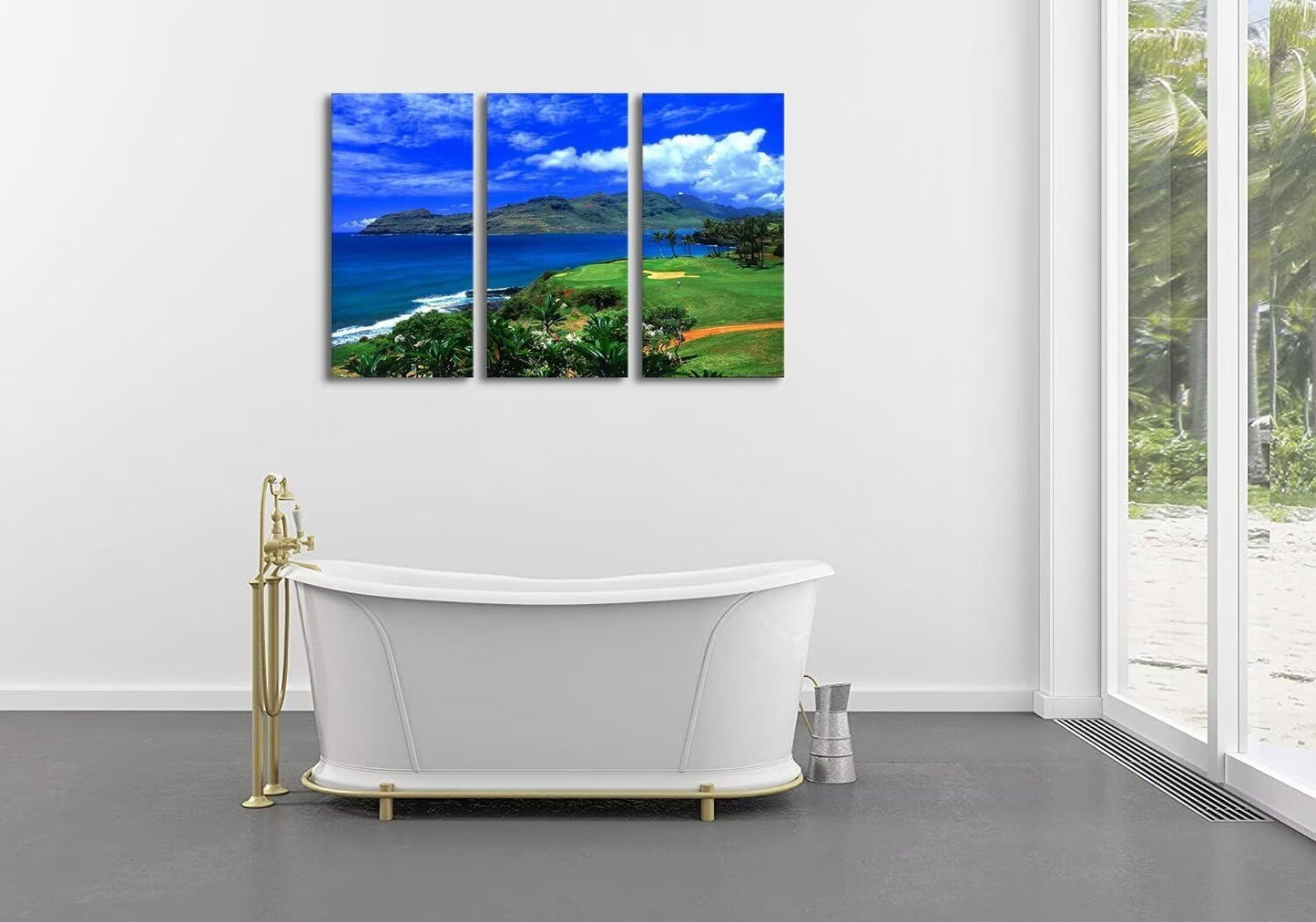 chenchenArt Lagoons Golf Course Wall Art for Living Room Bedroom Home Decorations Golf Course Pictures Posters Canvas Prints Modern Artwork Framed Ready to Hang(12''W x 24''H x3)