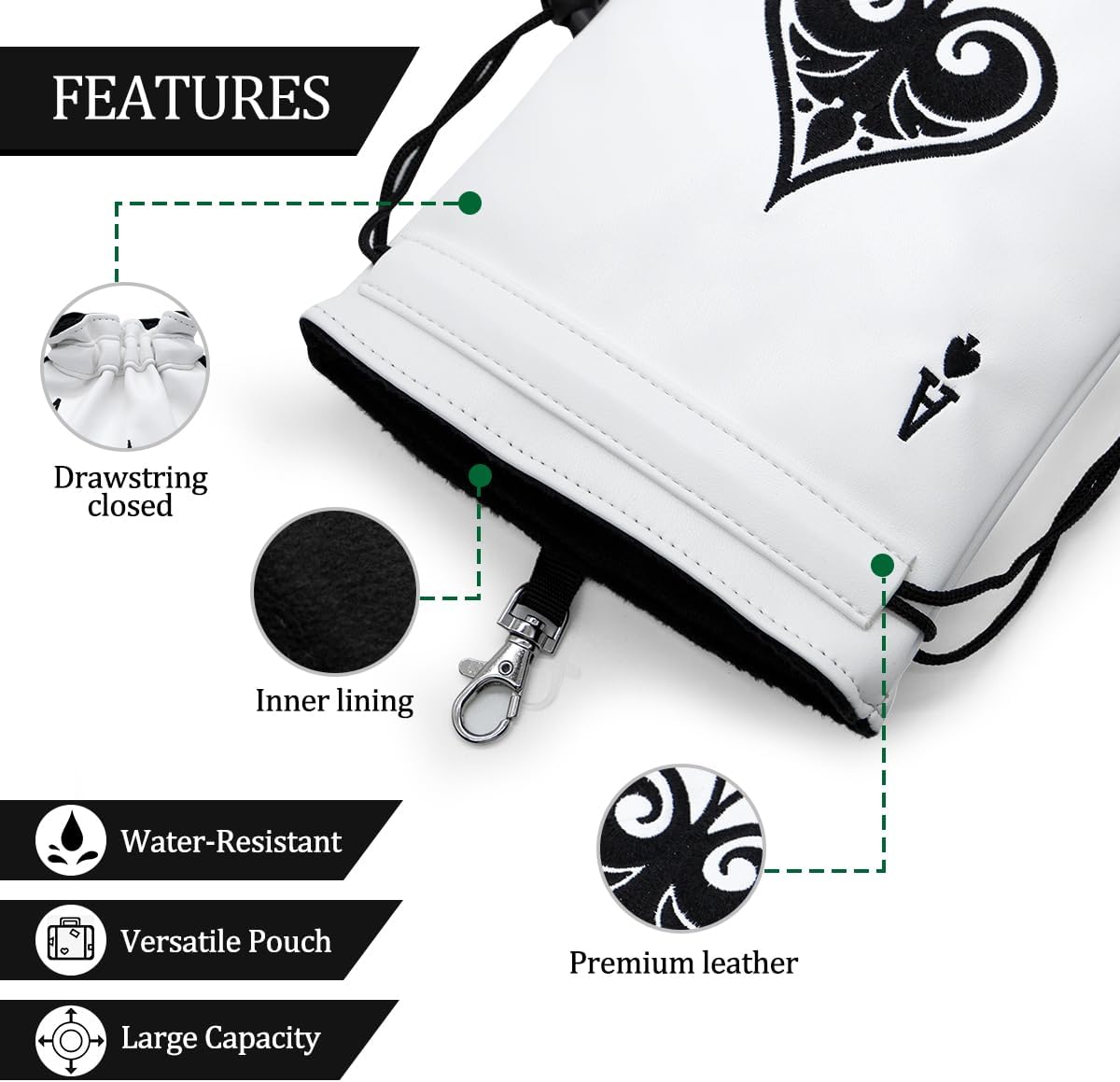 montela golf Valuables Pouch,Ace Poker Golf Bag Pouch with Drawstrings Golf Tee Bag Leather Golf Tee Pouchs for Men Women