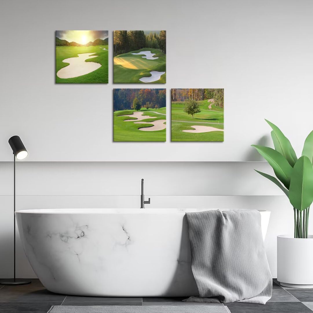 Pankila Golf Course Wall Art Sunrise Golf Landscape Canvas Prints Golf Wall Decor for Living Room Bedroom Bathroom Club Gym Home Decorations Painting Framed Artwork Ready to Hang (20''W x 20''H x 4)