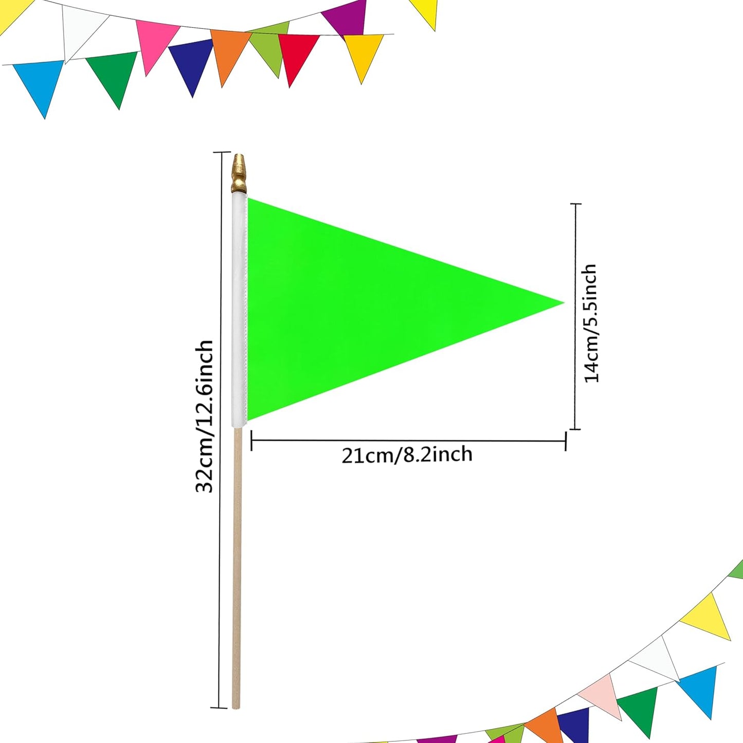 20 Pack Solid Color Green Blank Pennant Flags on Wood Stick Small Mini Plain DIY Graffiti Flags,Decorations for Parades,Grand Opening,Kids Birthday,Sports Clubs,5x8 Inch