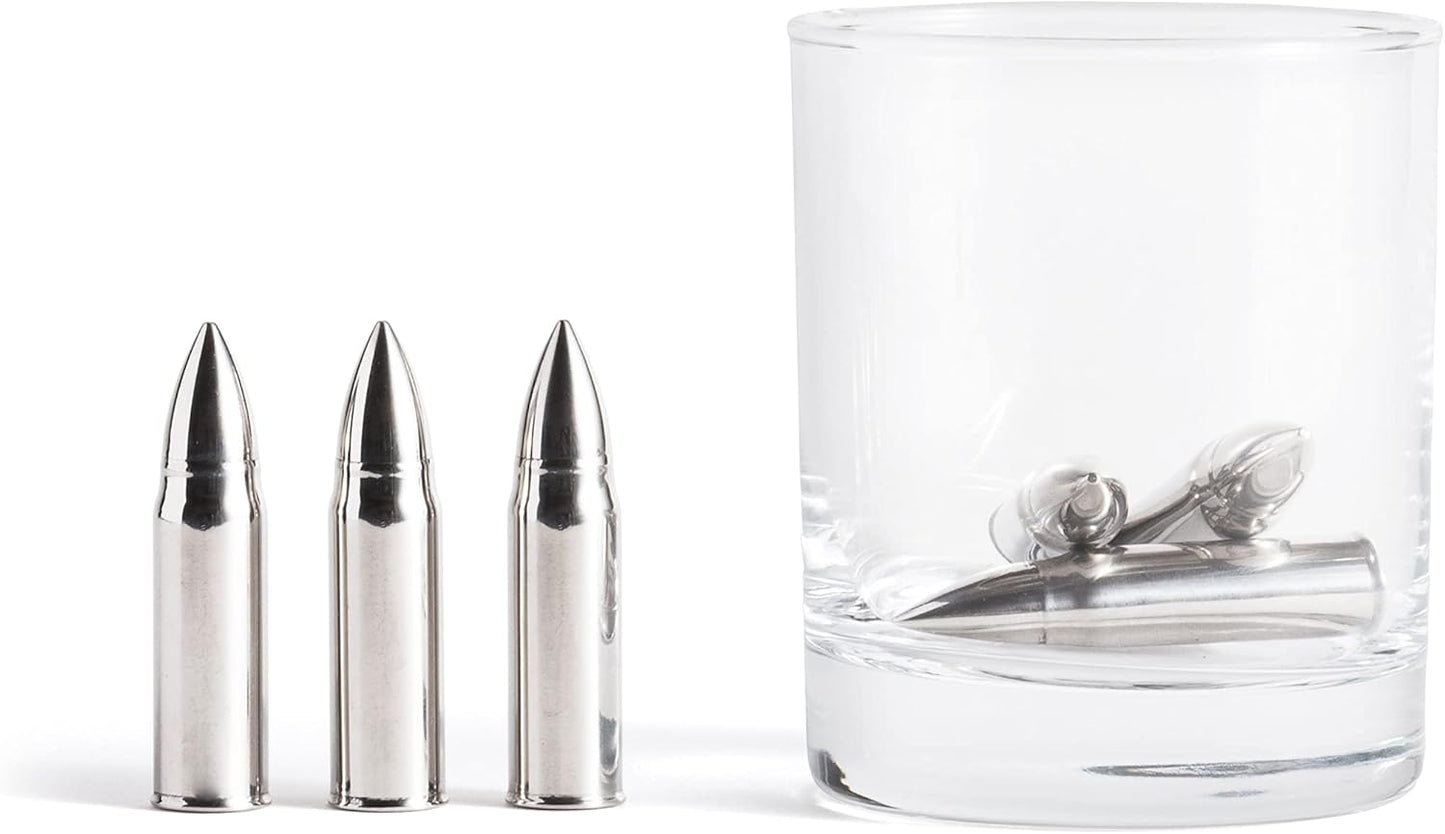 Outset Stainless Steel Whiskey Stone Set, 6 Ammo Shaped with Case