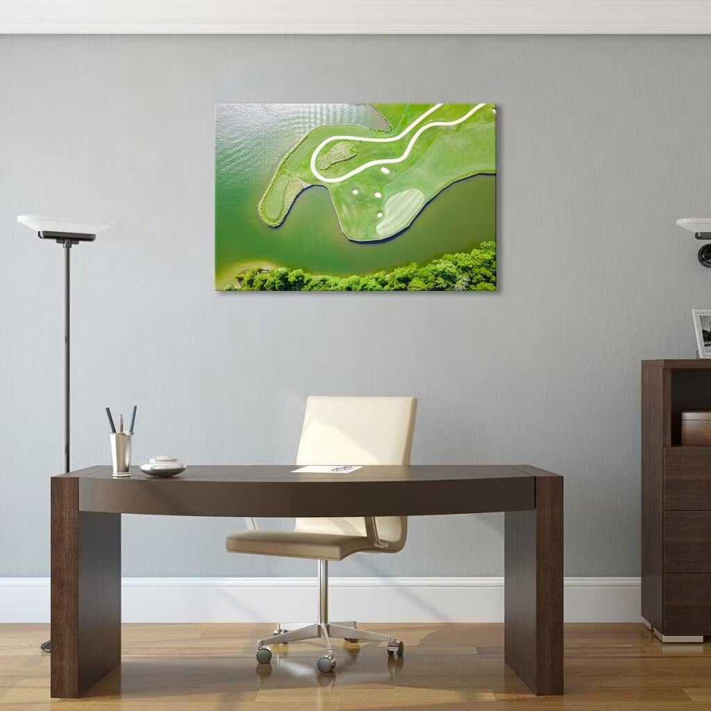 Colorado River Austin Texas USA Golf Course Wall Art for Living Room Bedroom Bathroom Home Decorations Golf Club Picture Wall Decor for Office Canvas Artwork Framed Ready to Hang(18''H x 24''W)