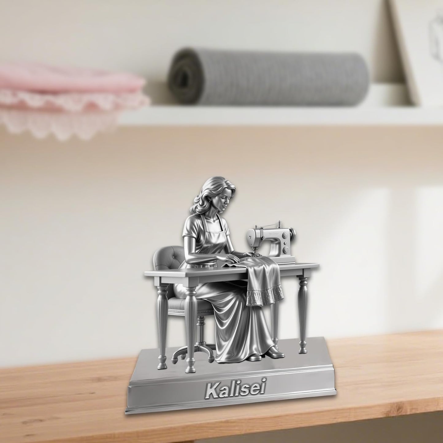 Personalized Sewing Machine Mom Figurine Desktop Ornaments for Bedroom Office Custom Tailor's Name Acrylic Plaque Sign Home Decor Gift for Mom Grandma Women