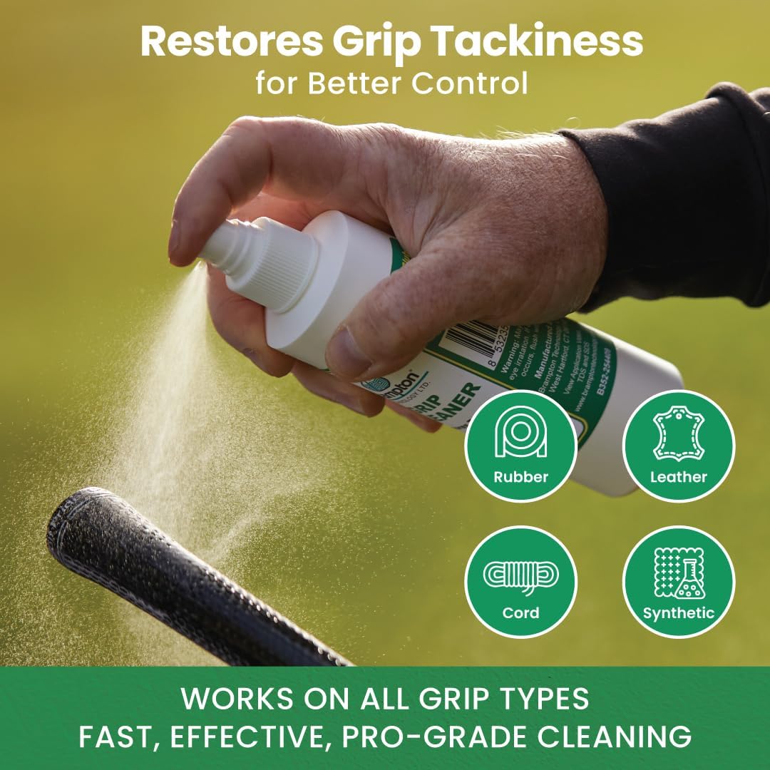 Brampton Golf Grip Cleaner, Works on Balls & Club Head Grooves, Restores Tackiness, Removes Dirt & Oil, Grip Spray for Golf, Tennis, Baseball, Football, & More, No PFAS or Ammonia, 4oz